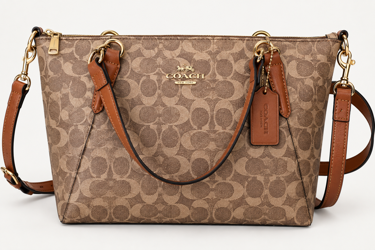 Structured Tote Bag with Zip Top, Top Handles and Adjustable Crossbody Strap