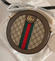Round Structured Mini Crossbody Bag with Central Stripe Panel