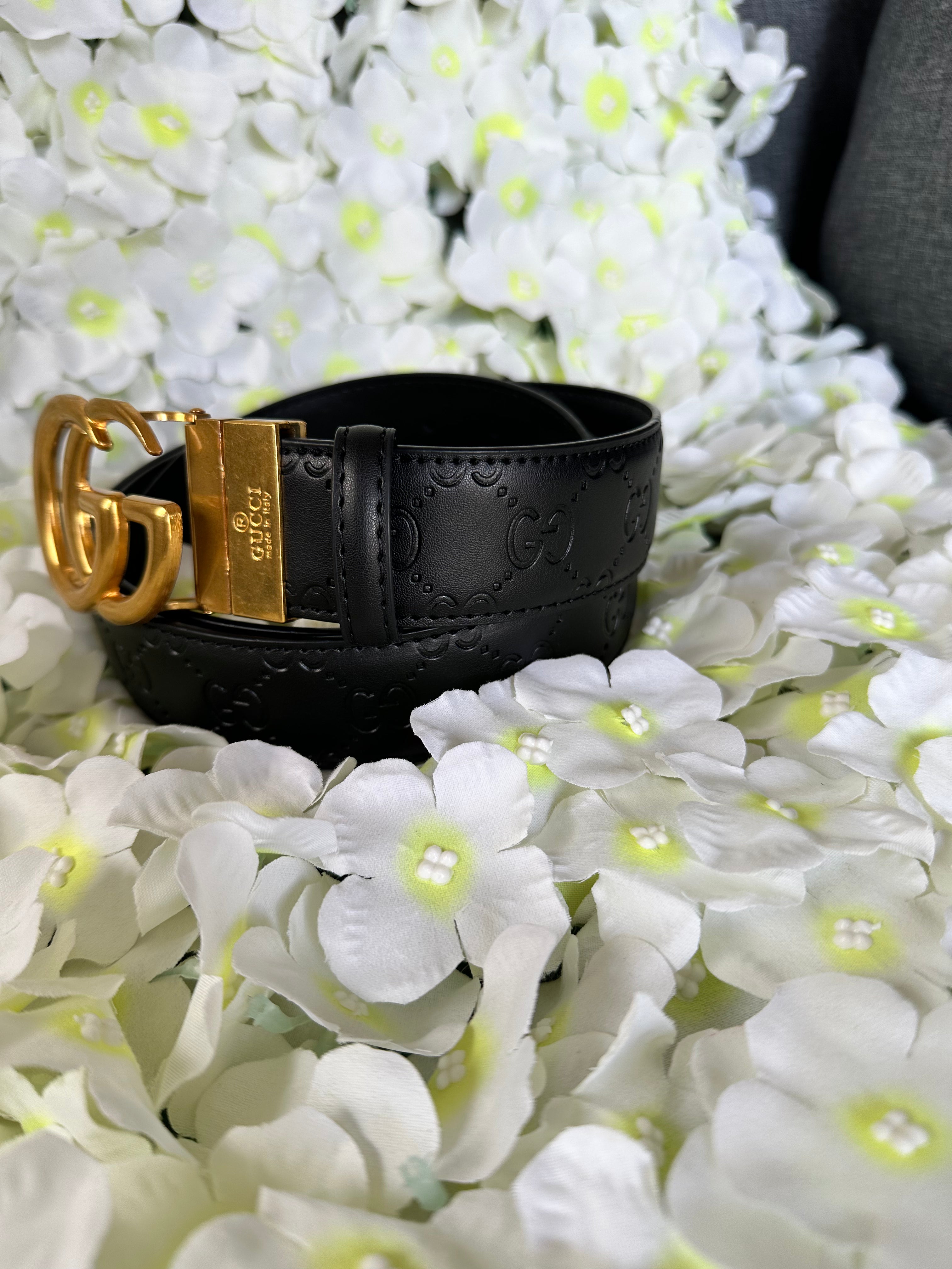 Embossed Leather Belt with Interlocking Buckle