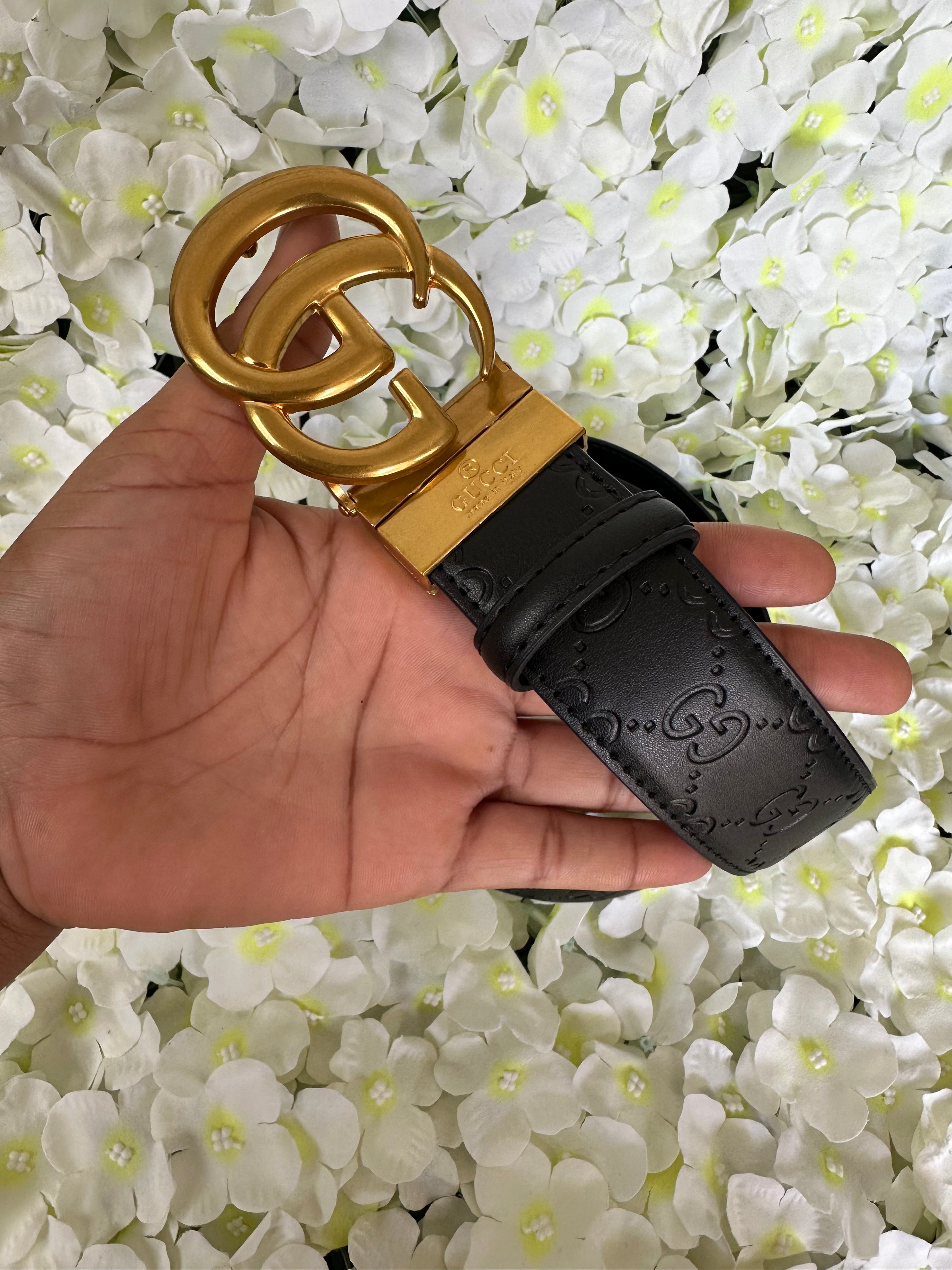 Embossed Leather Belt with Interlocking Buckle