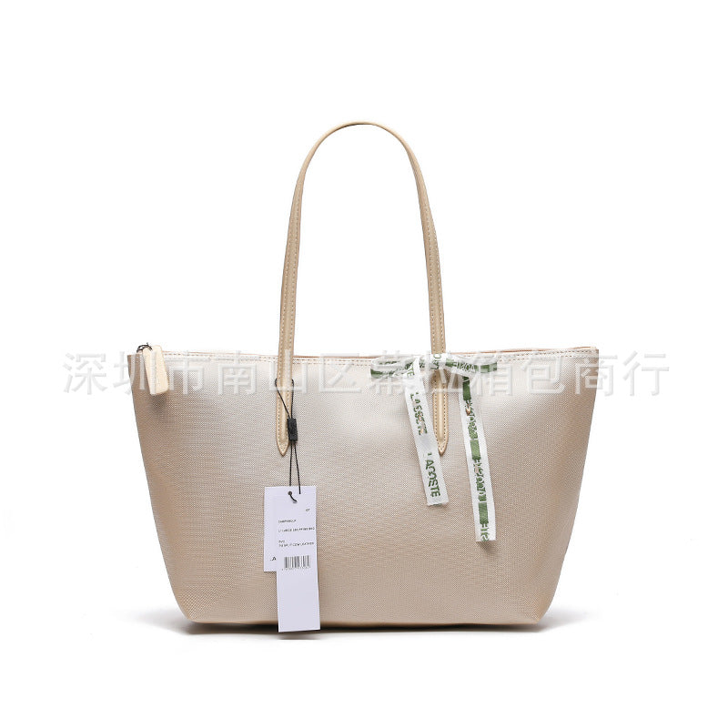 Textured Tote Bag with Bow Detail and Zip Top Closure