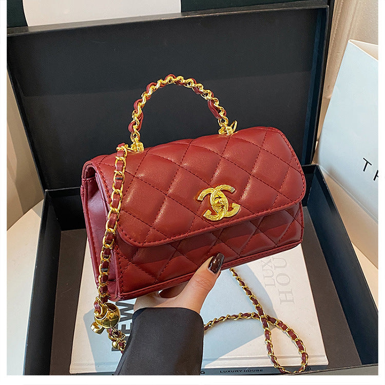 Quilted Flap Crossbody Bag with Chain Strap and Top Handle