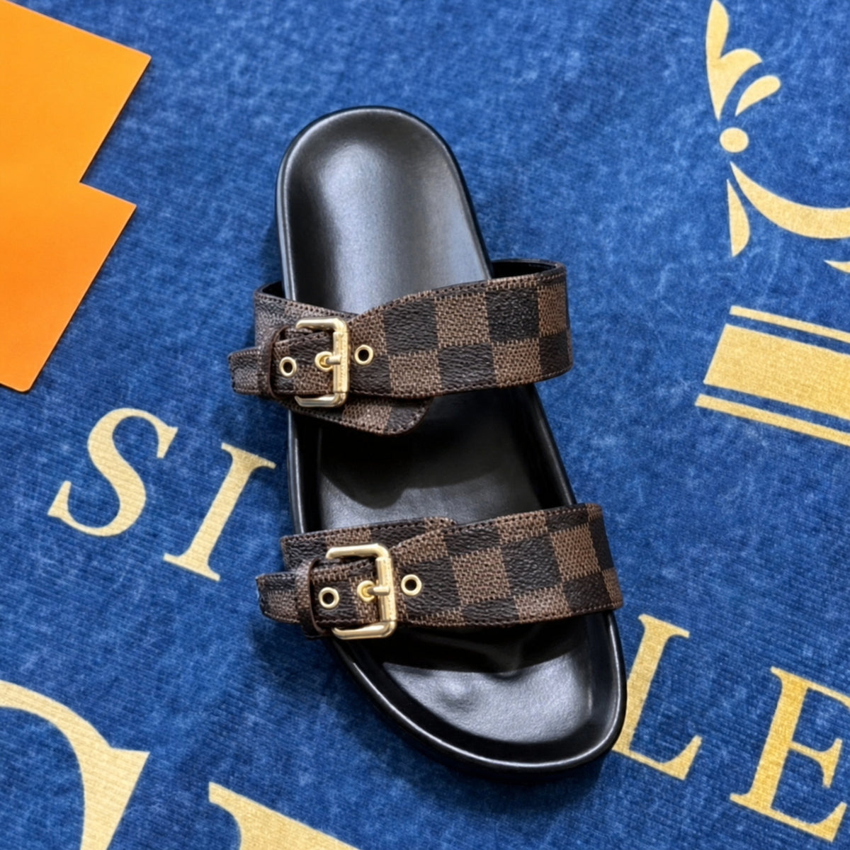 Double Buckle Two Strap Slide Sandals
