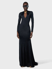 Women's Long Sleeve Backless Cutout Mermaid Evening Gown with Sweep Train