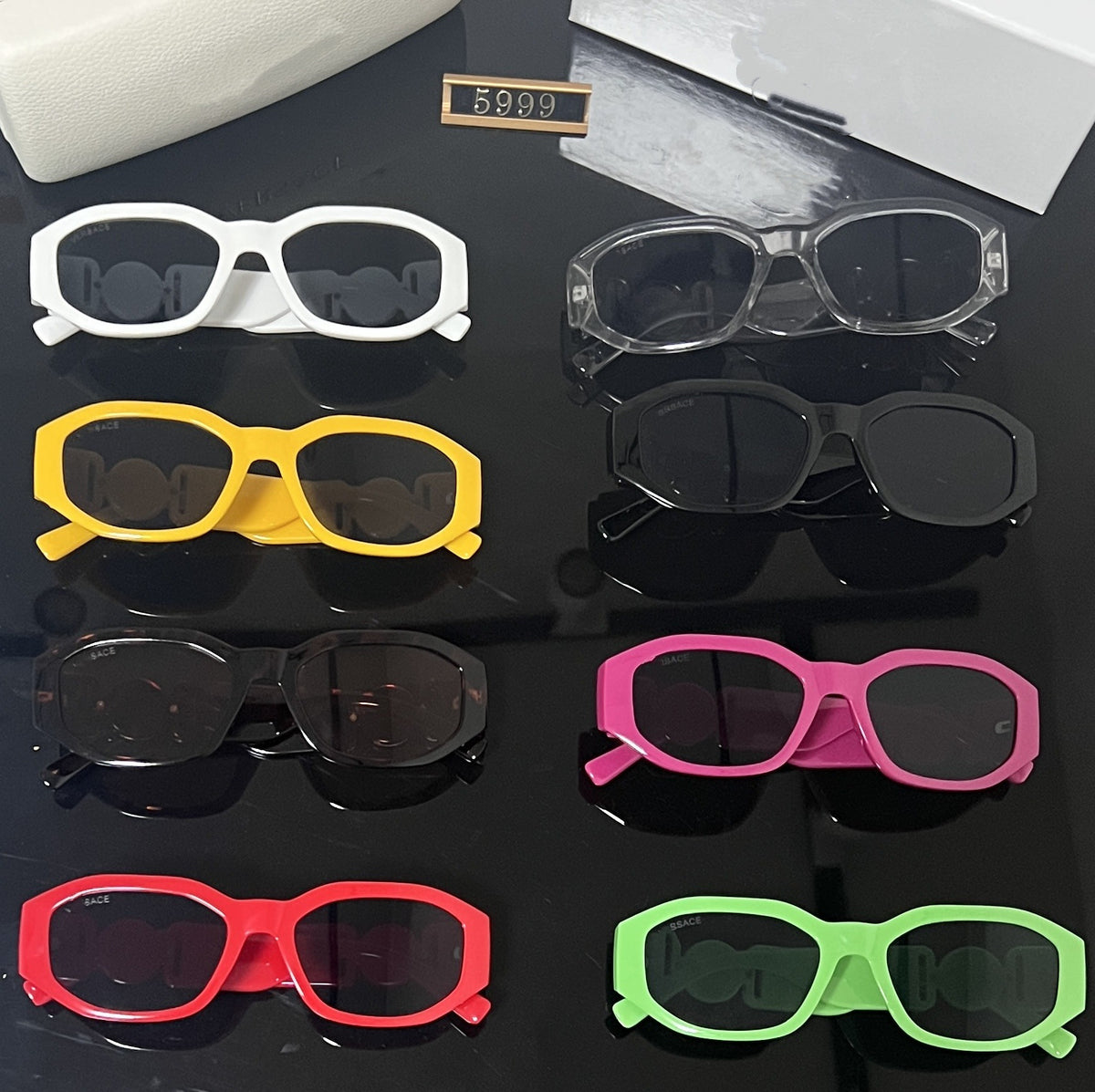 Box Frame Sunglasses with UV Protection and Decorative Temple Detail