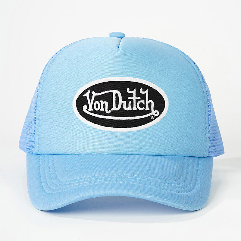Adjustable Trucker Cap with Embroidered Graphic and Curved Brim