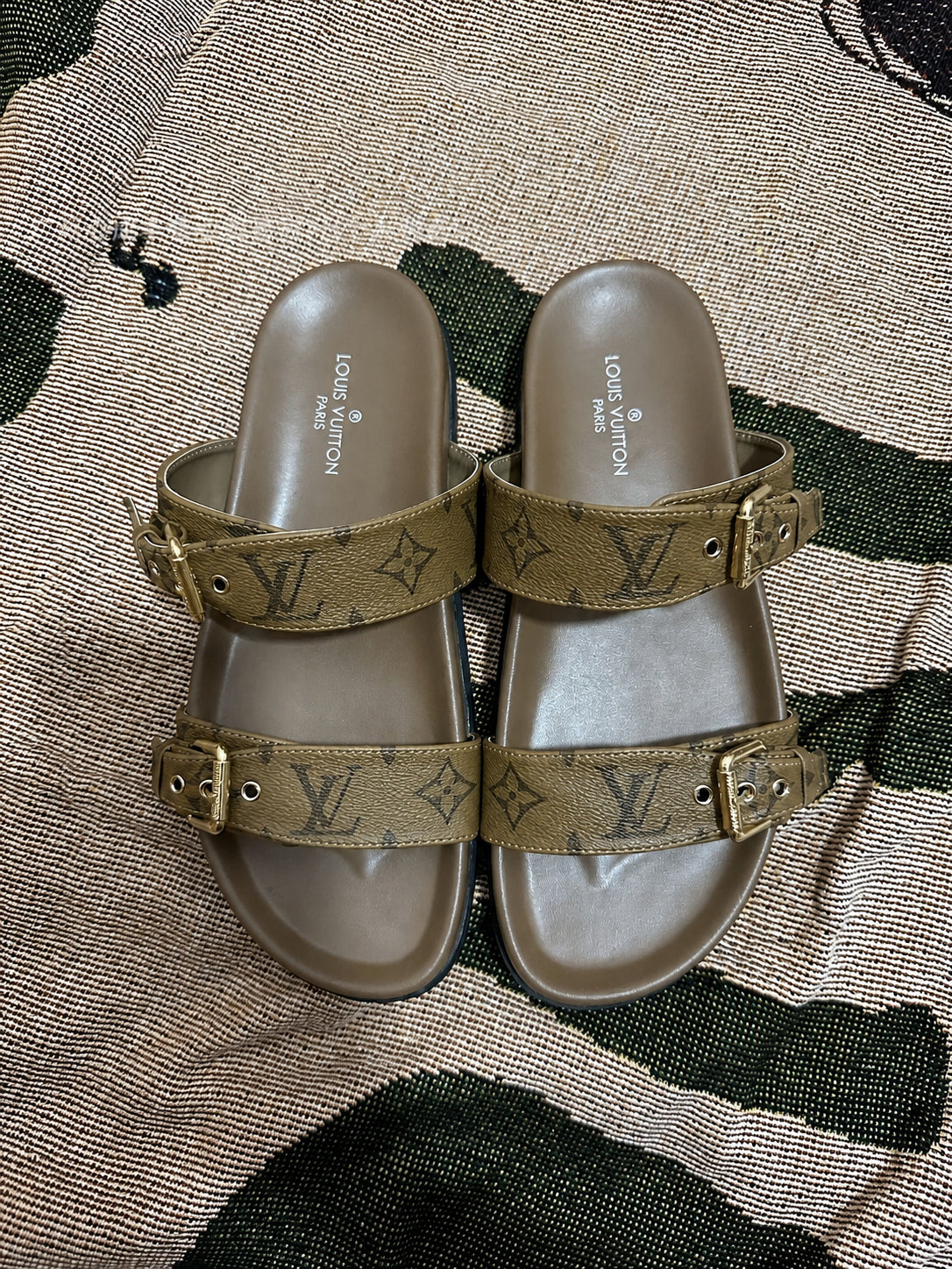 Double Buckle Two Strap Slide Sandals