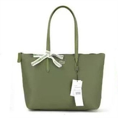Textured Tote Bag with Bow Detail and Zip Top Closure