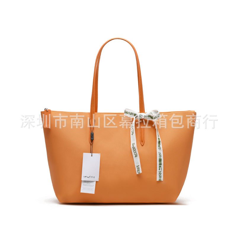 Textured Tote Bag with Bow Detail and Zip Top Closure