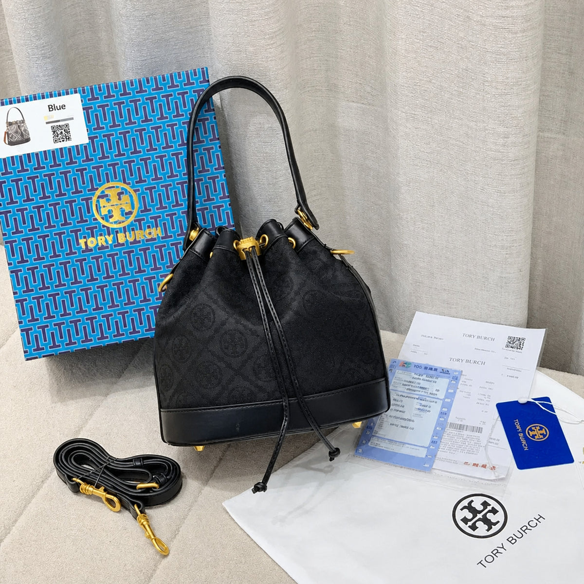 Bucket Bag with Drawstring Closure and Detachable Crossbody Strap