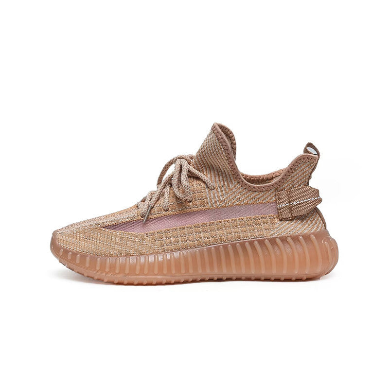 Knit Lace-Up Sneakers with Heel Pull Tabs and Ribbed Sole