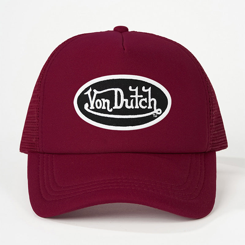 Adjustable Trucker Cap with Embroidered Graphic and Curved Brim
