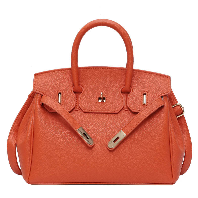 Structured Top-Handle Handbag with Shoulder Strap and Front Buckle Detail