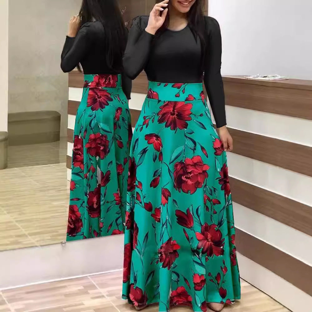 Floral High Waist Maxi Skirt with Flared Swing Silhouette