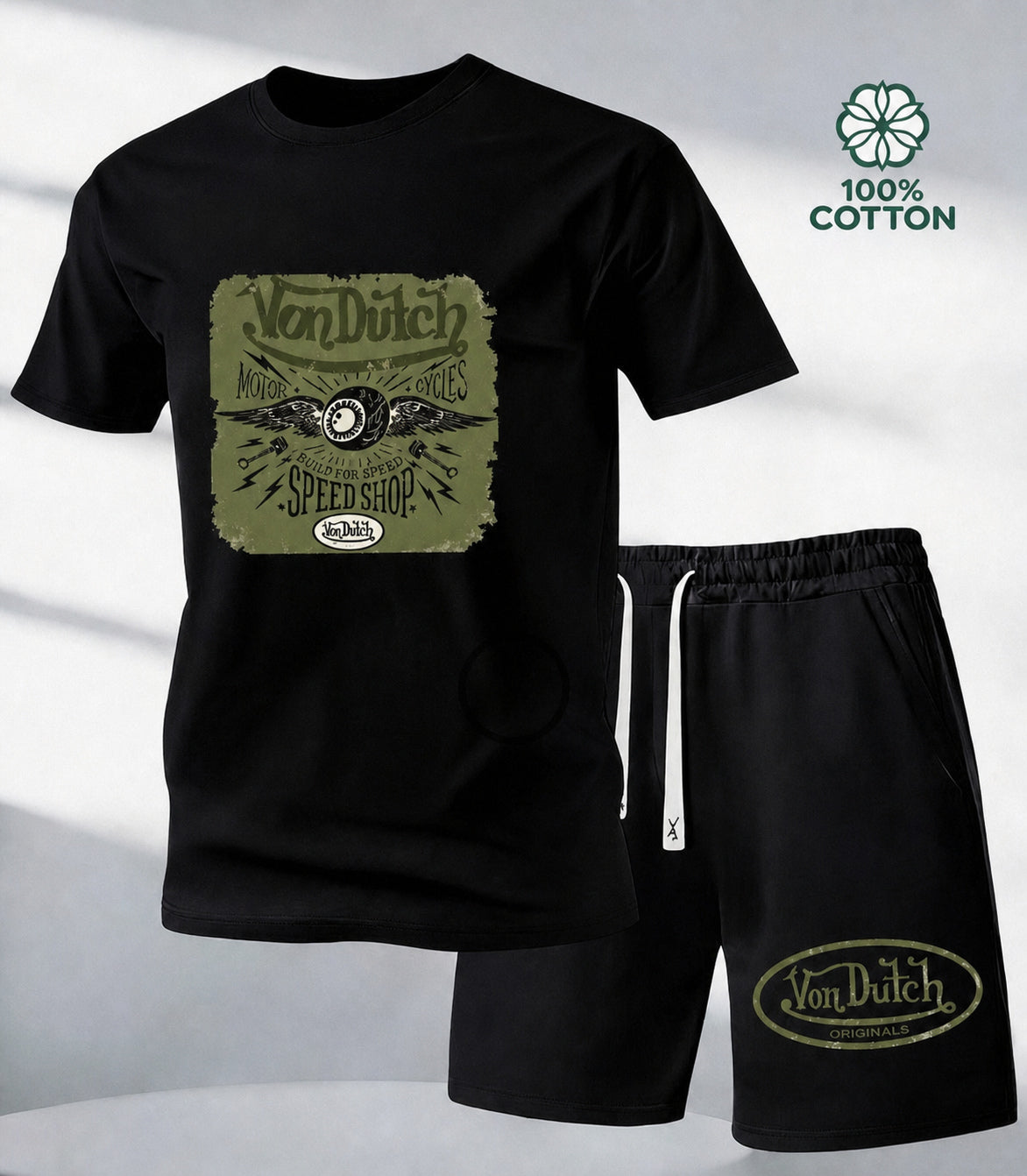 Men's Graphic Crew Neck T-Shirt and Drawstring Shorts Set