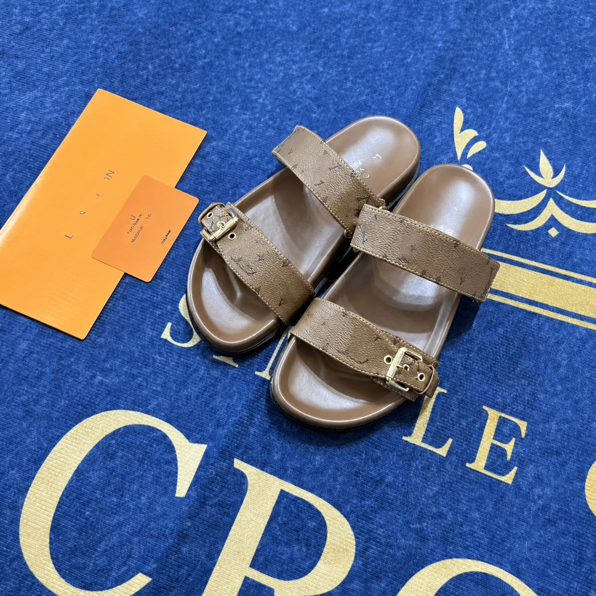 Double Buckle Two Strap Slide Sandals