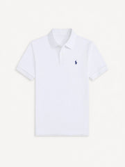 Men's Short Sleeve Polo Shirt with Ribbed Collar and Button Placket