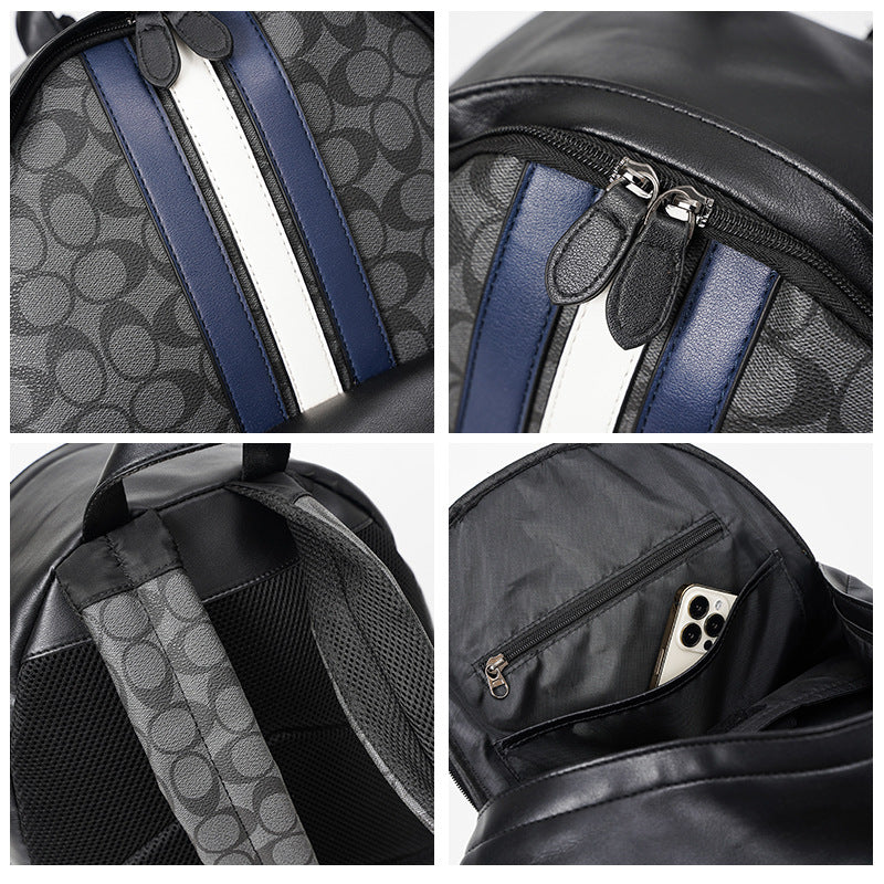 Patterned Backpack with Contrast Stripe, Front Zip Pocket, and Padded Shoulder Straps