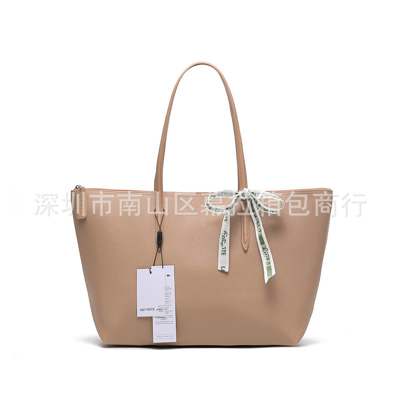 Textured Tote Bag with Bow Detail and Zip Top Closure