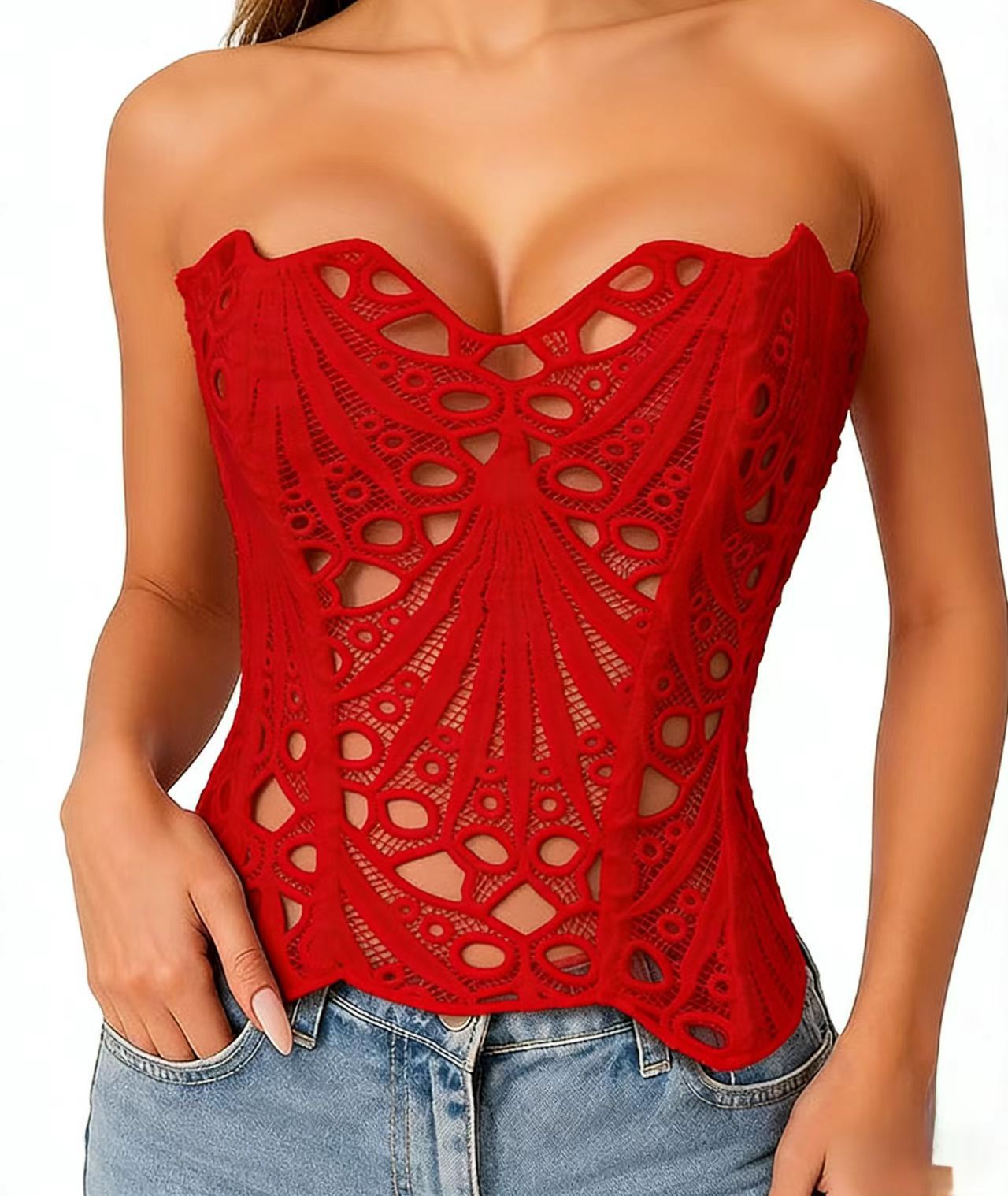 Embroidered Open Back Waist Cinching Corset for Dramatic Hourglass Silhouette and Evening Glamour