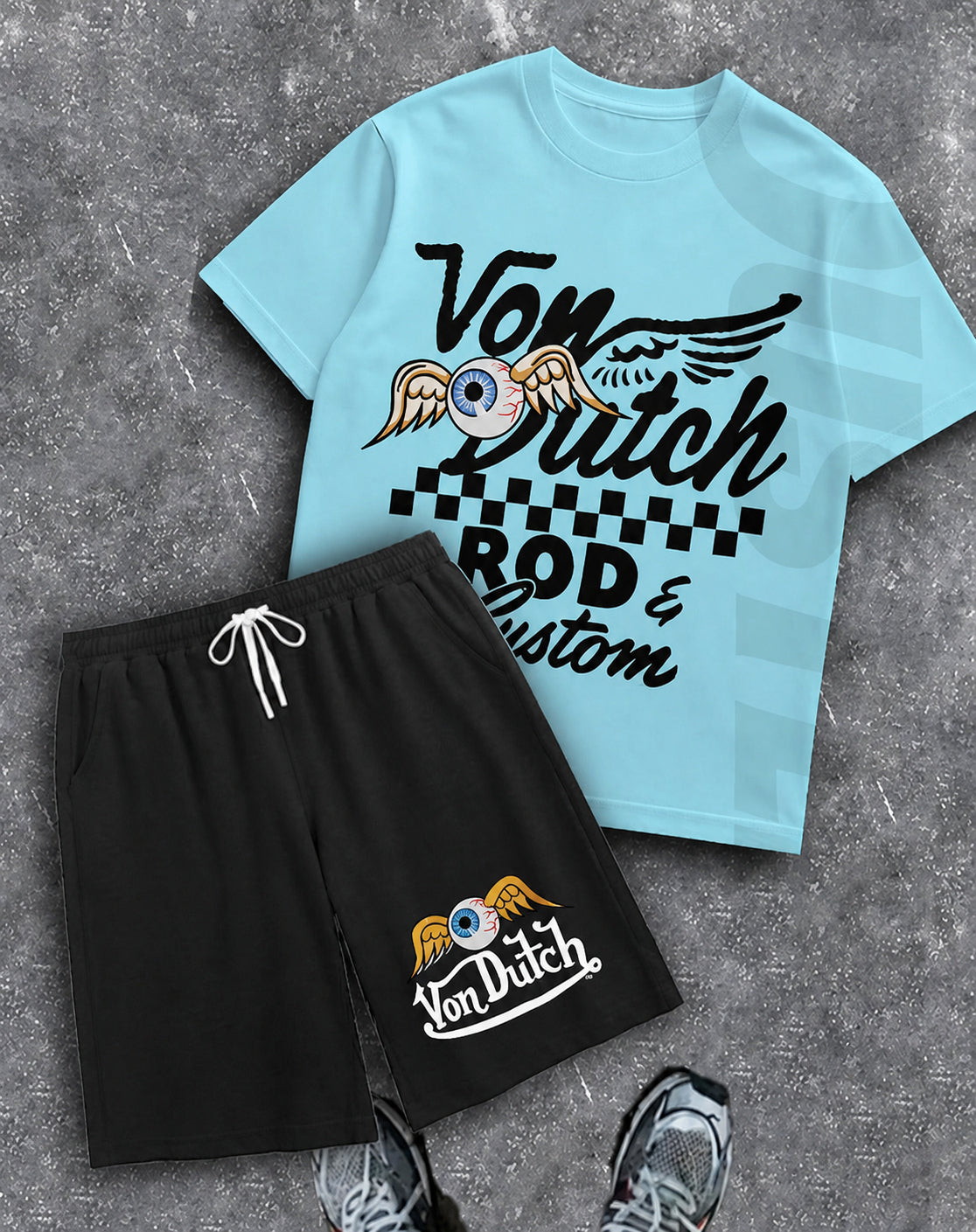 Men's Graphic Crew Neck T-Shirt and Drawstring Shorts Set