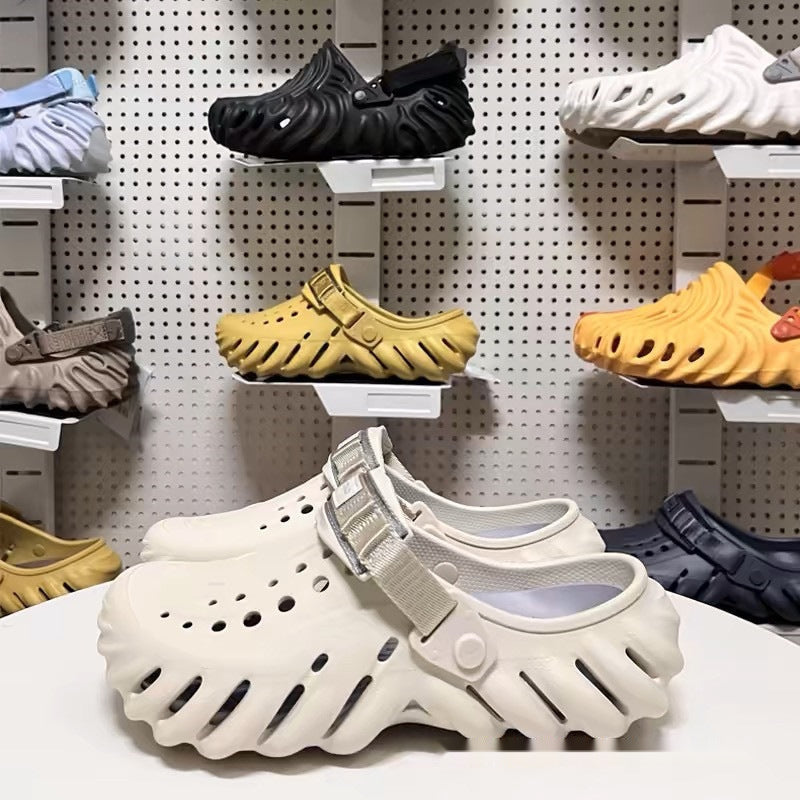 Perforated Clog Sandals with Adjustable Heel Strap