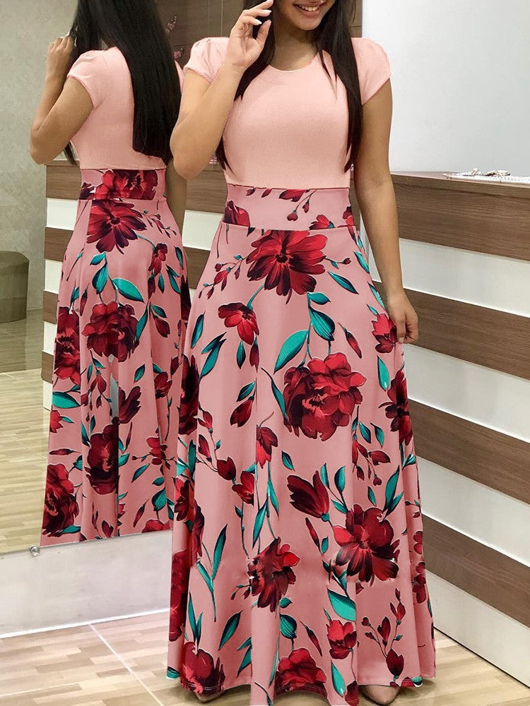 Floral High Waist Maxi Skirt with Flared Swing Silhouette