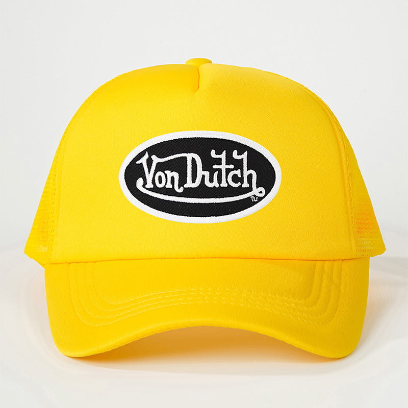 Adjustable Trucker Cap with Embroidered Graphic and Curved Brim