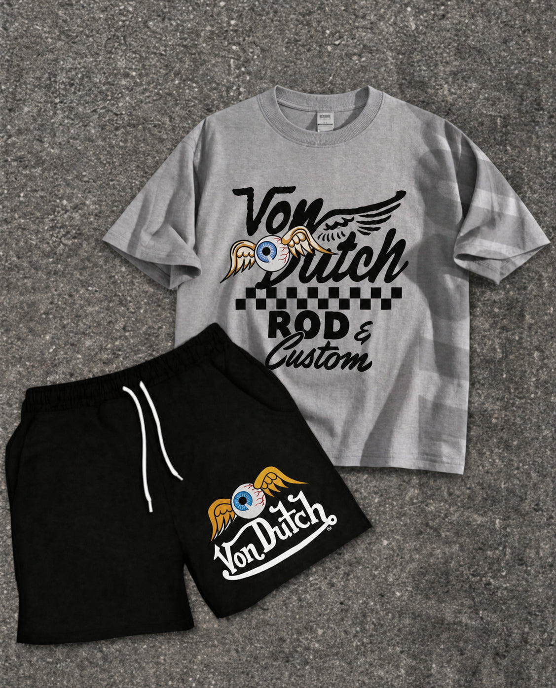 Men's Graphic Crew Neck T-Shirt and Drawstring Shorts Set