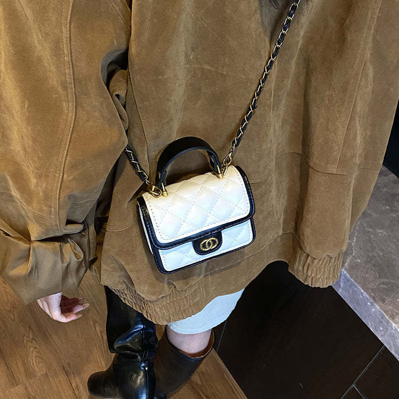 Mini Quilted Flap Crossbody Bag with Turn Lock, Top Handle, and Chain Strap