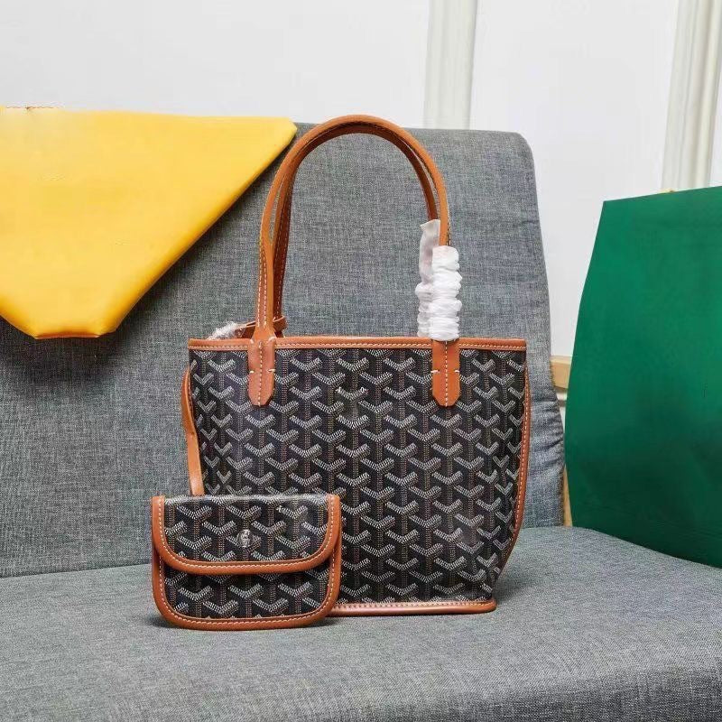 Luxe Geometric Patterned Tote Bag Mini Pouch Set