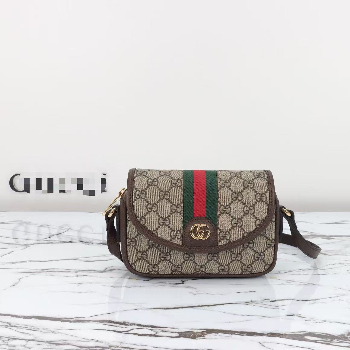 Compact Repeating Pattern Flap Crossbody Bag with Adjustable Strap