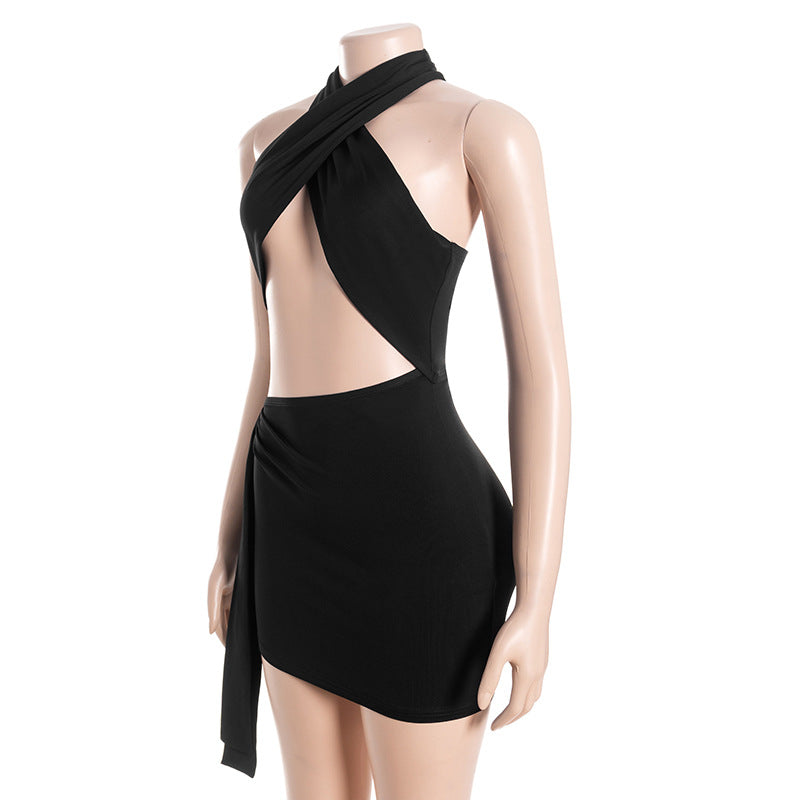 Halter Cutout Crop Top and Ruched Tie-Side Mini Skirt Two-Piece Set