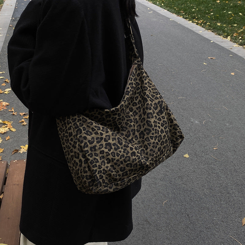 Leopard Print Slouch Shoulder Bag with Adjustable Strap