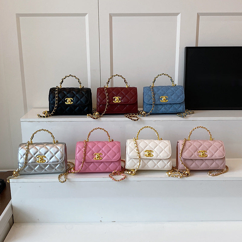 Quilted Flap Crossbody Bag with Chain Strap and Top Handle