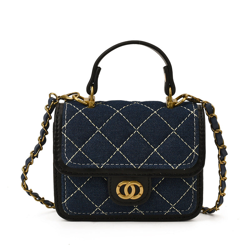 Mini Quilted Flap Crossbody Bag with Turn Lock, Top Handle, and Chain Strap