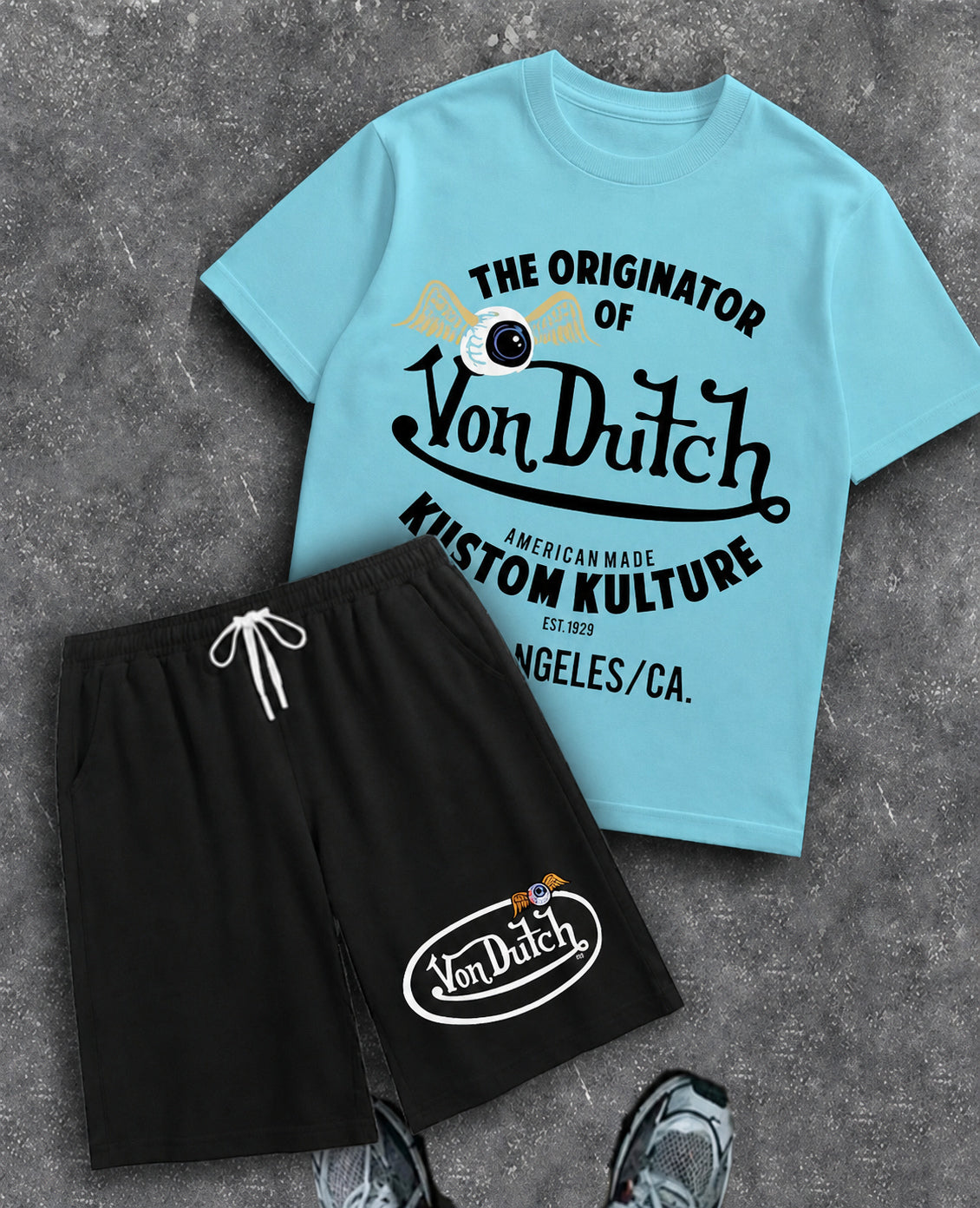 Men's Graphic Crew Neck T-Shirt and Drawstring Shorts Set
