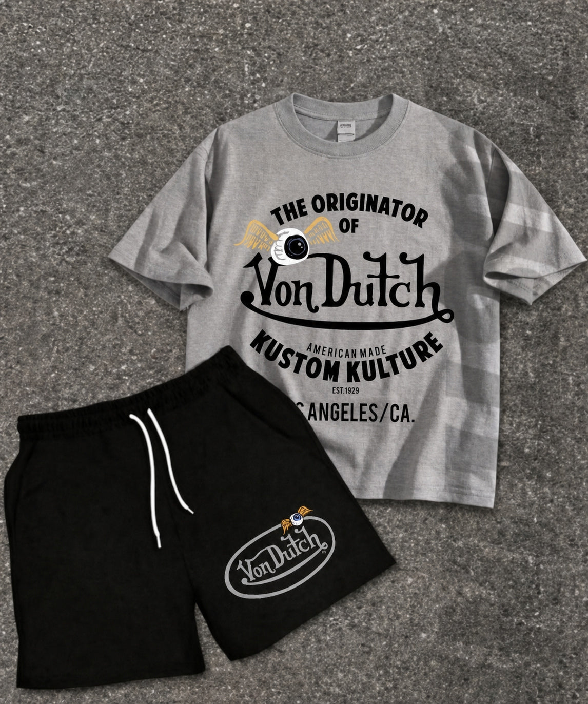 Men's Graphic Crew Neck T-Shirt and Drawstring Shorts Set