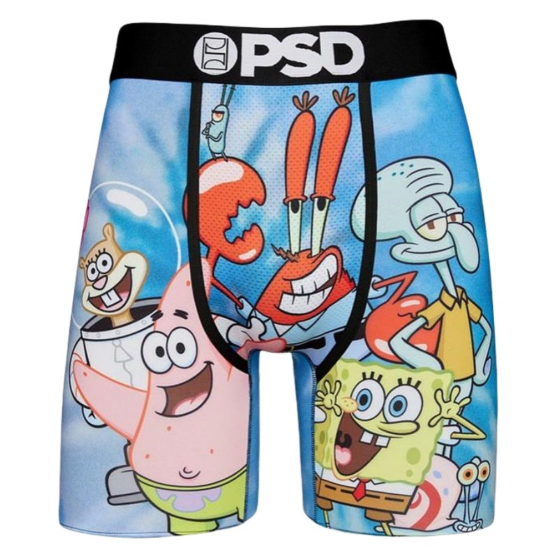 PSD American Men's  Cartoon Print Sports Quick Dry Running Fitness Boxer Shorts Swim Trunks Boys Trend