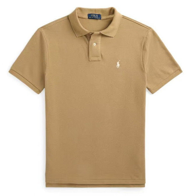 Men's Short Sleeve Polo Shirt with Ribbed Collar and Three-Button Placket
