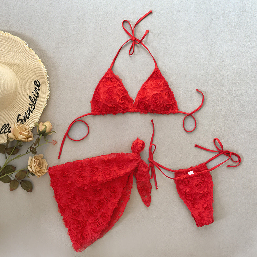 Luxe Three Piece Bikini Set Premium Beachwear With Flowy Sarong And Adjustable Top For Effortless Resort Chic