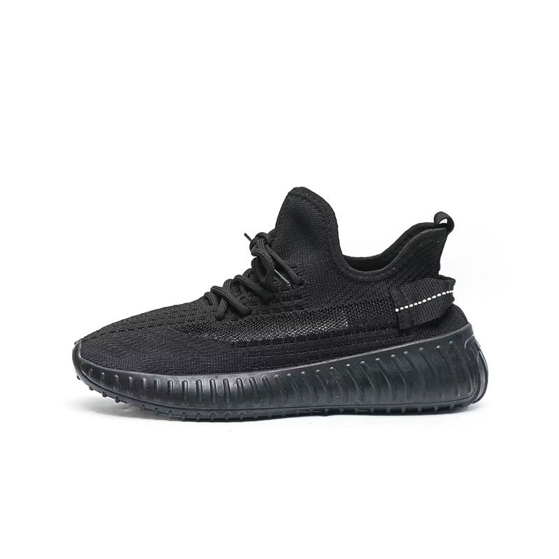 Knit Lace-Up Sneakers with Heel Pull Tabs and Ribbed Sole