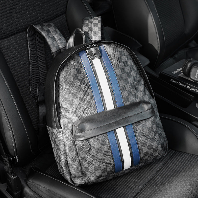 Patterned Backpack with Contrast Stripe, Front Zip Pocket, and Padded Shoulder Straps