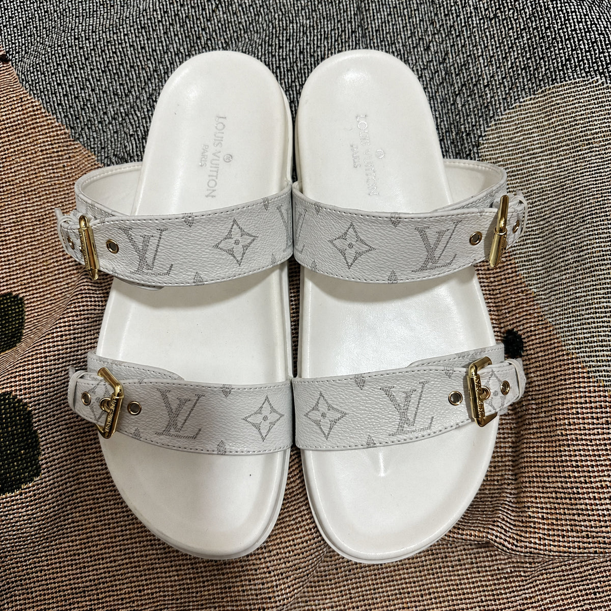 Double Buckle Two Strap Slide Sandals