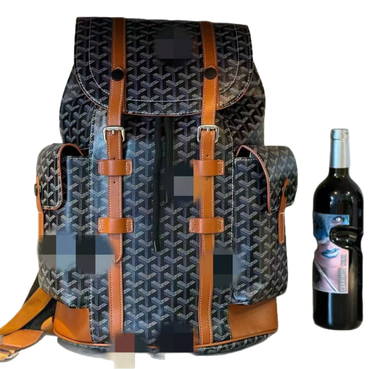 Patterned Flap Backpack with Drawstring Closure and Side Pockets