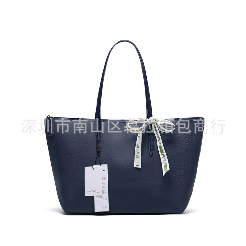 Textured Tote Bag with Bow Detail and Zip Top Closure