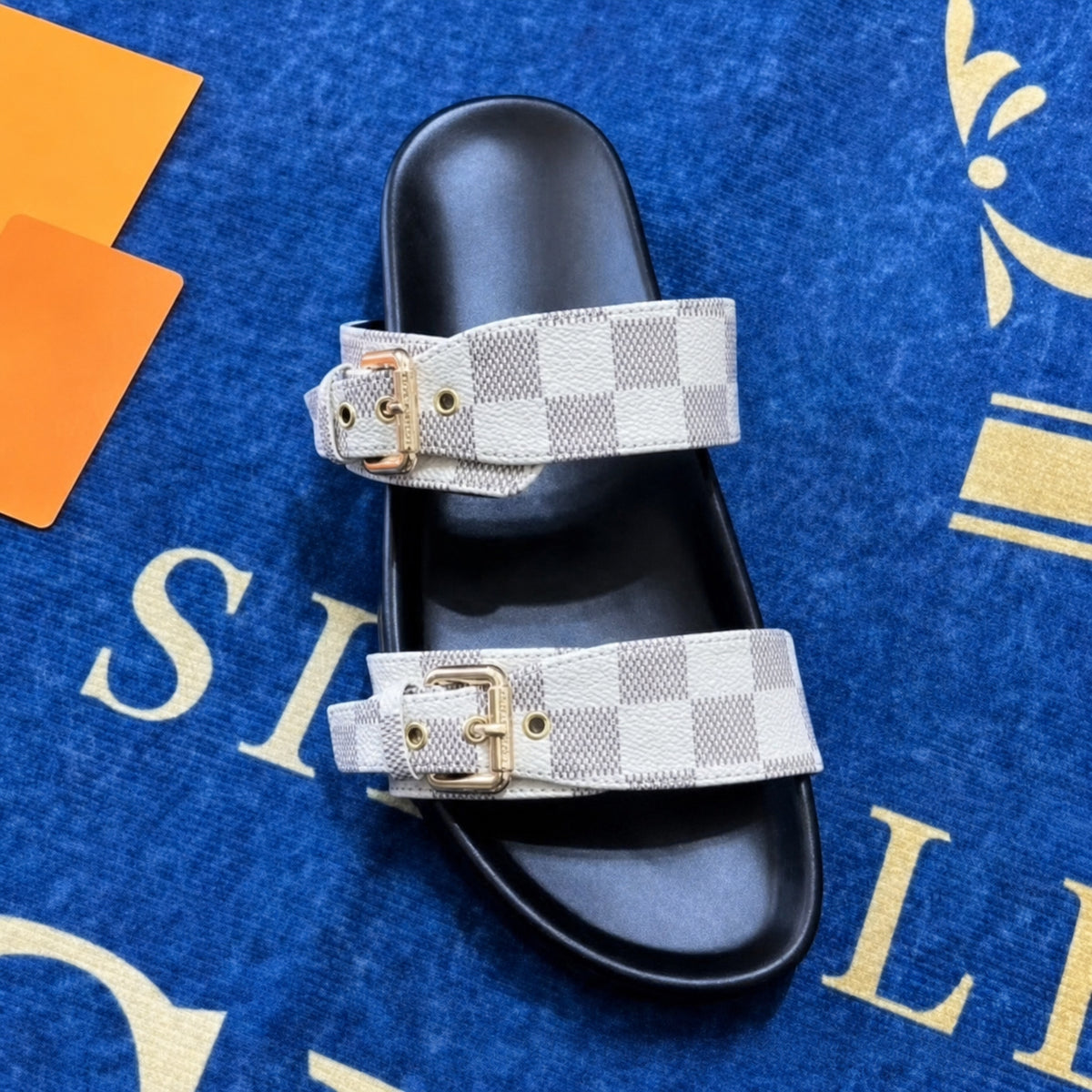Double Buckle Two Strap Slide Sandals