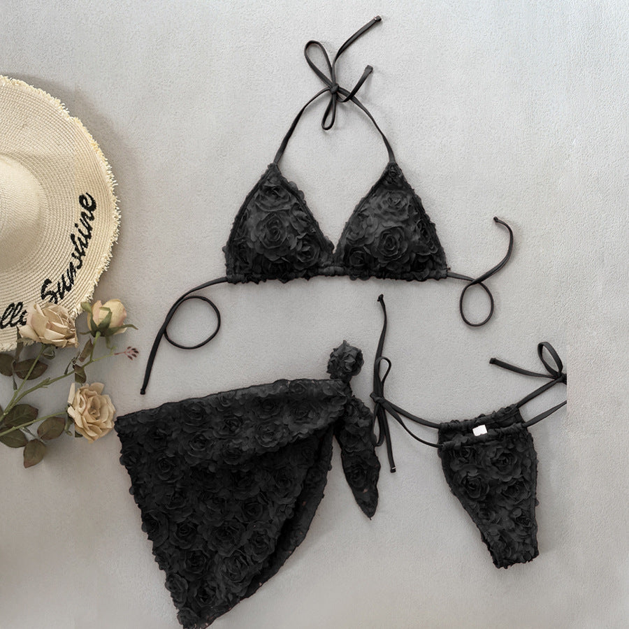 Luxe Three Piece Bikini Set Premium Beachwear With Flowy Sarong And Adjustable Top For Effortless Resort Chic