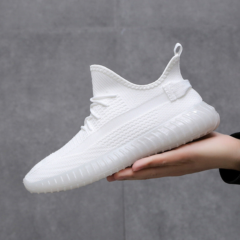Knit Lace-Up Sneakers with Heel Pull Tabs and Ribbed Sole