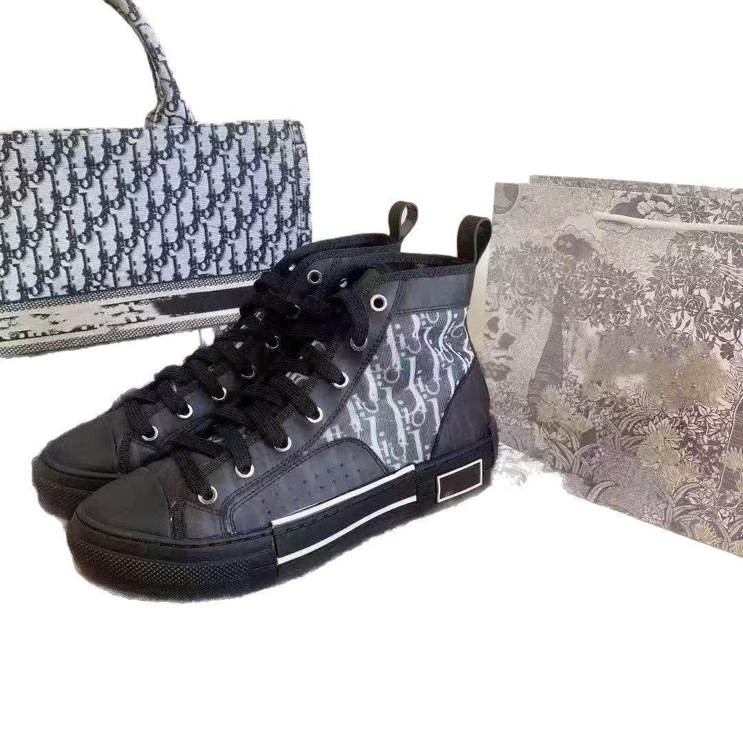 Unisex 2025 spring summer new mesh letter high top casual and versatile little white shoes women's canvas sneakers